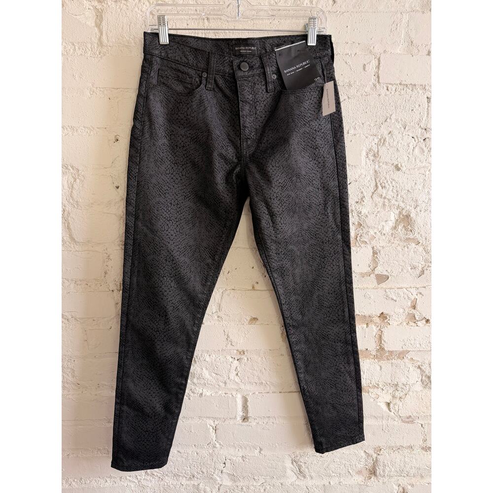 Banana Republic Mid-Rise Skinny Ankle Jeans Black Snakeskin Print Women’s 28 NWT